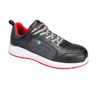 Portwest FC07 Eco Composite Trainer S3S SR FO Eco Conscious Safety Shoe Smooth Leather Recycled Polyester Upper Non Metallic Composite Toecap Midsole Dual Density PU Outsole Water Resistant,
