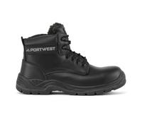 Portwest FC12 Composite Leather Winter Ankle Boot Slip Oil Metal Free | Black, 7, S3S EN ISO 20345, Anti-Static Footwear, Back Pull-Tab, Dual Density, Faux Fur Lined, Water Resistant Upper