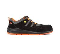 Portwest FE07 Composite Trainer S1 ESD Cow Suede Mesh Breathable Slip Resistant Non Metallic Lightweight Anti Static Safety Footwear, Black/Orange, 45