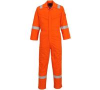 Portwest FR50 Men's Bizflame Work FR Coverall Flame Resistant Hi Vis Anti-Static Arc Proof Safety Overalls Reflective Knee Pad Pockets CE Certified Offshore Workwear, Orange, S