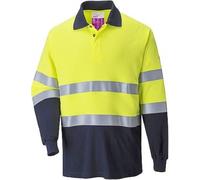 Portwest Flame Resistant Anti-Static Two Tone Polo Shirt, Size: 4XL, Colour: Yellow/Navy, FR74YNR4XL