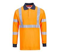 Portwest Men's Polo Shirt FR76ORRL, RIS Flame Resistant, Anti-Static, Long Sleeve, Orange L