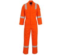 Portwest FR21 Men's Bizflame FR Lightweight Fireproof Coverall Flame Resistant Overall Anti-Static Welding Safety Boiler Suit 100% Cotton Reflective Knee Pad Pockets, Orange Tall, XXL