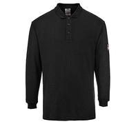 Portwest FR10 Men's Flame Resistant Anti-Static Long Sleeve Polo Shirt - Lightweight Fireproof Welding ESD FR Safety Workwear, Black, XL