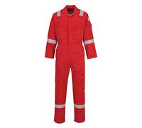 Portwest FR21 Men's Bizflame FR Lightweight Fireproof Coverall Flame Resistant Overall Anti-Static Welding Safety Boiler Suit 100% Cotton Reflective Knee Pad Pockets, Red, L