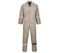 Portwest FR21 Men's Bizflame FR Lightweight Fireproof Coverall Flame Resistant Overall Anti-Static Welding Safety Boiler Suit 100% Cotton Reflective Knee Pad Pockets, Khaki, S
