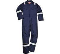 Portwest FR21 Men's Bizflame FR Lightweight Fireproof Coverall Flame Resistant Overall Anti-Static Welding Safety Boiler Suit 100% Cotton Reflective Knee Pad Pockets, Navy, XL
