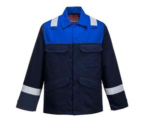Portwest FR55 Bizflame Work Two Tone FR Welding Jacket Mens | Navy/Royal, 2X Large, EN ISO 11612 A1+A2 B1 C1 E2 F1, 99% Cotton 1% Carbon Fibre