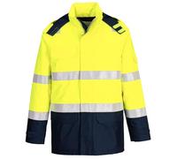 Portwest FR605 Bizflame Rain Plus Hi Vis Multi Norm Contrast FR Jacket Flame Resistant Waterproof Arc Flash Anti Static Chemical Protection Cotton Lined CE CAT III, M, Yellow/Navy