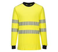 Portwest FR701 PW3 Flame Resistant Class 3 Hi-Vis Reflective Long Sleeve T-Shirt Yellow/Black, S