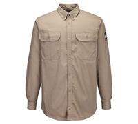 Portwest FR89 Bizflame 88/12 FR Shirt Secure Storage Dual Hazard Protection | Khaki, 4X Large, EN ISO 11612, EN 61482-2, UPF 50+, Regular Fit, Pen Division on Left Pocket, Button and Flap Closure