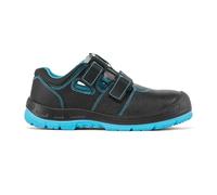 Portwest FS70 Steel Sandal S1P Action Leather Mesh Breathable Velcro Slip Oil Resistant Anti Static Dual Density Steel Toe Midsole Safety Footwear, Black/Blue, UK 9