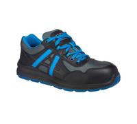 Portwest FT60 Compositelite Mersey Trainer S1P Metal Free Composite Toe Midsole Leather Textile Slip Oil Resistant Breathable Lightweight Footwear, Black/Blue, 44