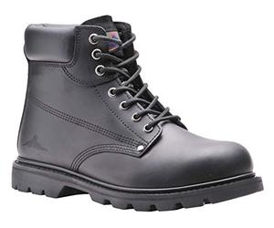 Portwest FW16 Steel Action Leather Ankle Boot Back Pull-Tab Padded Collar | Black, 9, SBP EN ISO 20345, CE Certified, Rubber Outsole, Slip Resistant Sole, Breathable, Lace-Up Fastening, Construction