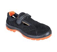 Portwest FW42 Steel Cow Suede Leather Sandal Back Pull-Tab Padded Tongue | Black, S1 EN ISO 20345, CE Certified, Regular Fit, Adjustable Webbing Strap, Slip Resistant Outsole, Anti-Static Footwear