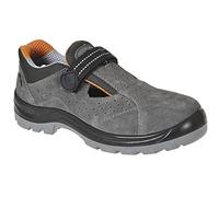 Portwest FW42 Steel Cow Suede Leather Sandal Back Pull-Tab Padded Tongue | Grey, 3, S1 EN ISO 20345, CE Certified, Regular Fit, Adjustable Webbing Strap, Slip Resistant Outsole, Anti-Static Footwear