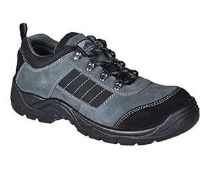 Portwest FW64 Steel Cow Suede Leather Low Shoe Back Pull-Tab Padded Collar | Black, 5, S1P EN ISO 20345, CE Certified, 3D Breathable Mesh Lining, Polyester Slip Resistant, Anti-Static Footwear