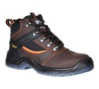 Portwest FW69 Steel Leather Hiker Boot Water Resistant Upper Back Pull-Tab | Brown, 10.5, S3 EN ISO 20345, CE Certified, Anti-Static Footwear, Dual Density Outsole, Lightweight, Durable, Construction