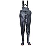 Portwest FW74 Steel PVC Chest Wader Waterproof Safety Workwear Steel Toecap Midsole Slip-Resistant Fuel Oil Resistant Adjustable Straps Durable Heavy-Duty Protection Comfortable Fit, Black, 47