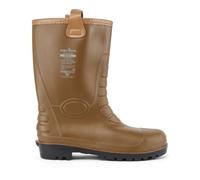 Portwest FW75 Steel PVC Rigger Boot Lightweight Reinforced Ankle Protection | Tan, 14, S5 EN ISO 20345, EN 13832-3, Cold Insulation, Faux Fur Lined, 100% Waterproof, Anti-Static Footwear, Slip Resistant