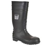 Portwest FW95 Steel Toecap PVC Waterproof Mens Wellington Boots Adult Safety Wellies Slip Resistant Protective Footwear Black, 8 UK