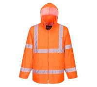 Portwest H440 Waterproof Hi Vis Rain Jacket Mens Reflective Protective Wear Lightweight Hooded Work Coat Breathable Safety Jacket Bio Motion Tape Two Lower Pockets, Orange, L