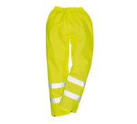 Portwest H441 Waterproof Hi Vis Reflective Safety Rain Pants Lightweight Waterproof Elasticated Waistband Over Work Trousers Mens Workwear Yellow, X-Small