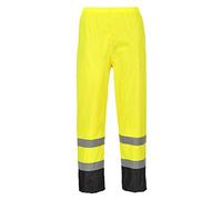 Portwest H444 Hi Vis Waterproof Rain Trousers - Reflective Lightweight Contrast Safety Pants Class 1 Yellow/Black, Large