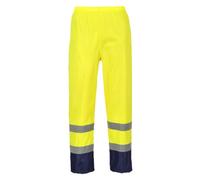 Portwest H444 Hi-Vis Contrast Classic Rain Trousers Waterproof Button Front | Yellow/Navy, Medium, EN ISO 20471 Class 1, EN 343 Class 3:1, CE Certified, Reach Compliant PVC Coating, 40+ UPF Rated Fabric