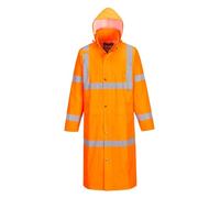 Portwest H445 Men's Waterproof Hi Vis Raincoat - Reflective Lightweight Long Rain Jacket with Hood Safety Workwear ANSI Class 3 Orange, X-Large