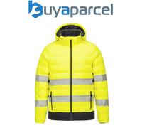 Portwest Heated Hi Viz Jacket Electric Tunnel Puffer Coat Yellow Hi Vis Small