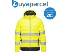 Portwest Heated Hi Viz Jacket Electric Tunnel Puffer Coat Yellow Hi Vis XXL