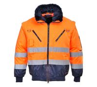 PORTWEST Hi Vis 3 in 1 Pilot Jacket Bomber Fur Lined Winter Work Wear Coat PJ50