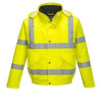 PORTWEST Hi Vis Bomber Jacket Water Resistant Lined Padded Hood Safety #S463 UK
