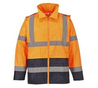 Portwest Hi-Vis Classic Contrast Rain Jacket, Size: S, Colour: Orange/Navy, H443ONRS
