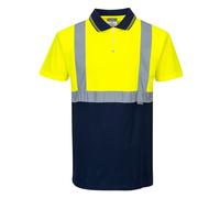 Portwest Mens Hi Vis Contrast Polo Short Sleeve Shirt Yellow / Navy 5XL
