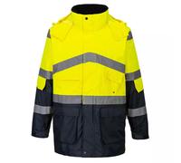 PORTWEST Hi-Vis Contrast Rain Jacket Waterproof Breathable Hooded Safety Coat UK