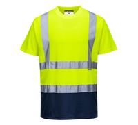 Portwest S378 Men's Hi Vis T Shirt Two-Tone Reflective Safety Workwear T-Shirt Yellow/Navy, Large