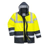 Portwest Hi Vis Contrast Traffic Jacket Waterproof Hood Lined Padded Safety S466