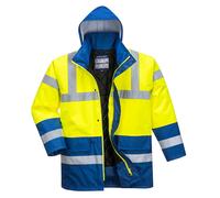 Portwest Hi Vis Contrast Traffic Jacket Waterproof Hood Lined Padded Safety S466