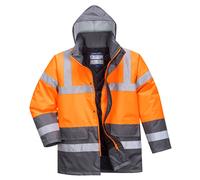 PORTWEST Hi Vis Contrast Traffic Jacket Waterproof Hood Lined Padded Safety S467