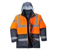 PORTWEST Hi Vis Contrast Traffic Jacket Waterproof Hood Lined Padded Safety S467