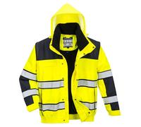 PORTWEST Hi Vis Contrast Winter Bomber Jacket Waterproof Detachable Fur Liner