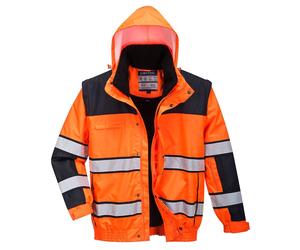 PORTWEST Hi Vis Contrast Winter Bomber Jacket Waterproof Detachable Fur Liner