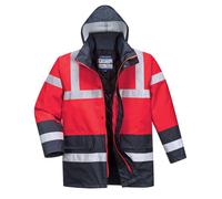 Portwest S466 Hi-Vis Contrast Winter Traffic Jacket Mens Waterproof Reflective Safety Workwear Cold Weather Protection 300D Industry High Visibility, Red/Navy, L