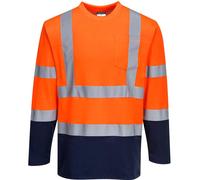 Portwest Hi Vis Cotton Comfort Contrast Long Sleeve T Shirt Orange / Navy XL