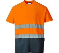 Portwest Hi Vis Cotton Comfort Contrast Short Sleeve T Shirt Orange / Navy S