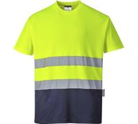 Portwest Hi Vis Cotton Comfort Contrast Short Sleeve T Shirt Yellow / Navy 4XL