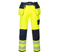 Portwest T501 Mens PW3 Hi Vis Work Trousers - Holster Pocket Workwear Safety Construction Trousers Yellow/Navy, 42