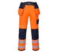 Portwest T501 Mens PW3 Hi Vis Work Trousers - Holster Pocket Workwear Safety Construction Trousers Orange/Navy, 33